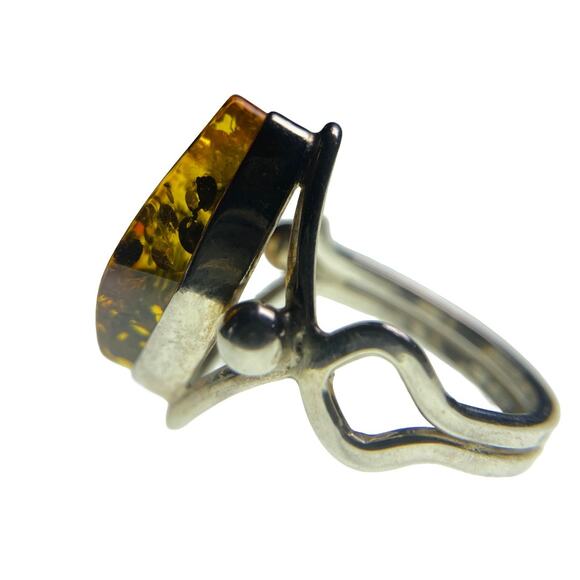 Polish Baltic Amber Ring 925 Sterling Silver Diamond Shape Size 7 Statement - Picture 7 of 12